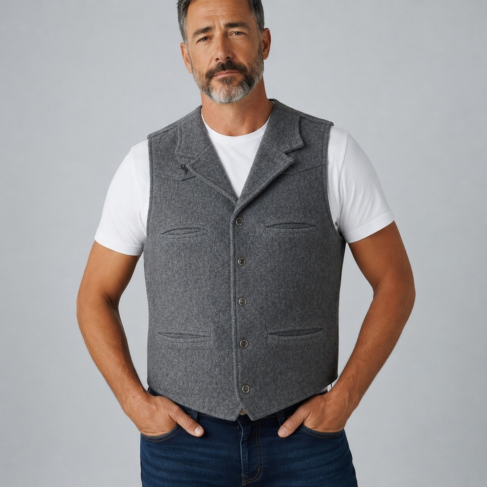 Wyoming Traders Men L Virgin Wool Gray Western Vest Cowboycore Ranch Classic USA